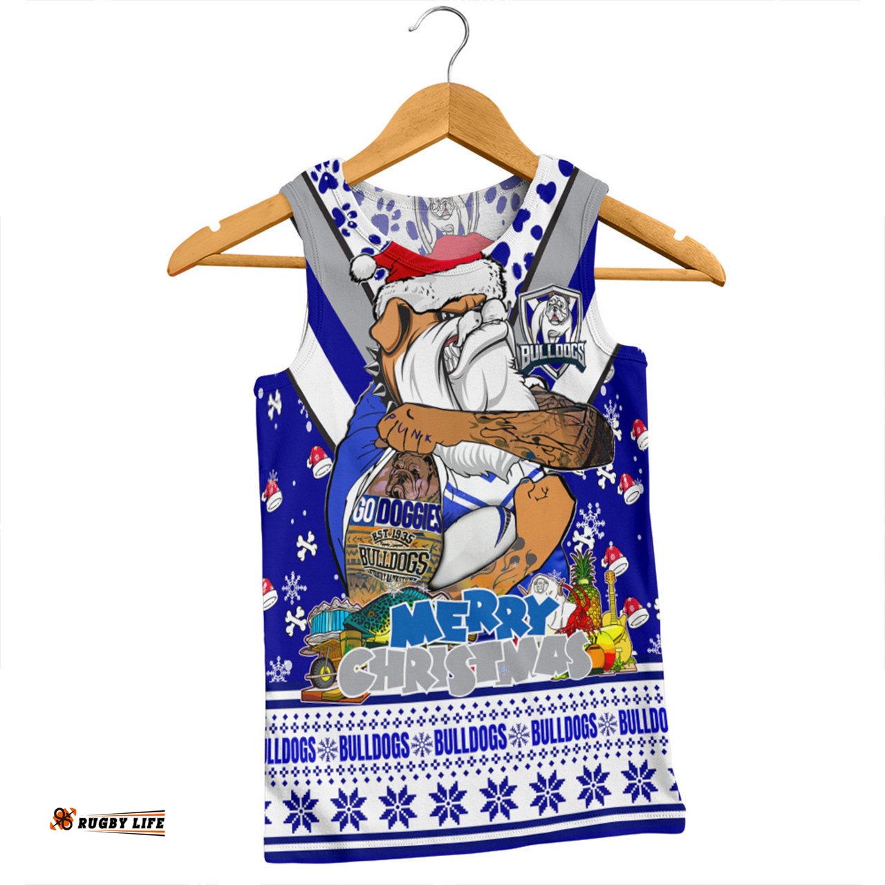 Canterbury-Bankstown Bulldogs Christmas Custom Men Singlet - Bulldogs Santa Aussie Big Things Men Singlet