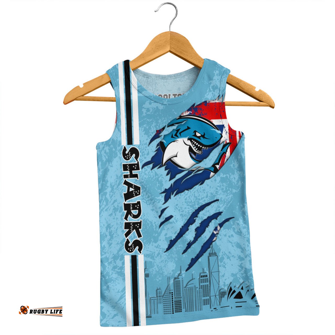 Cronulla-Sutherland Sharks Men Singlet - Happy Australia Day Flag Scratch Style