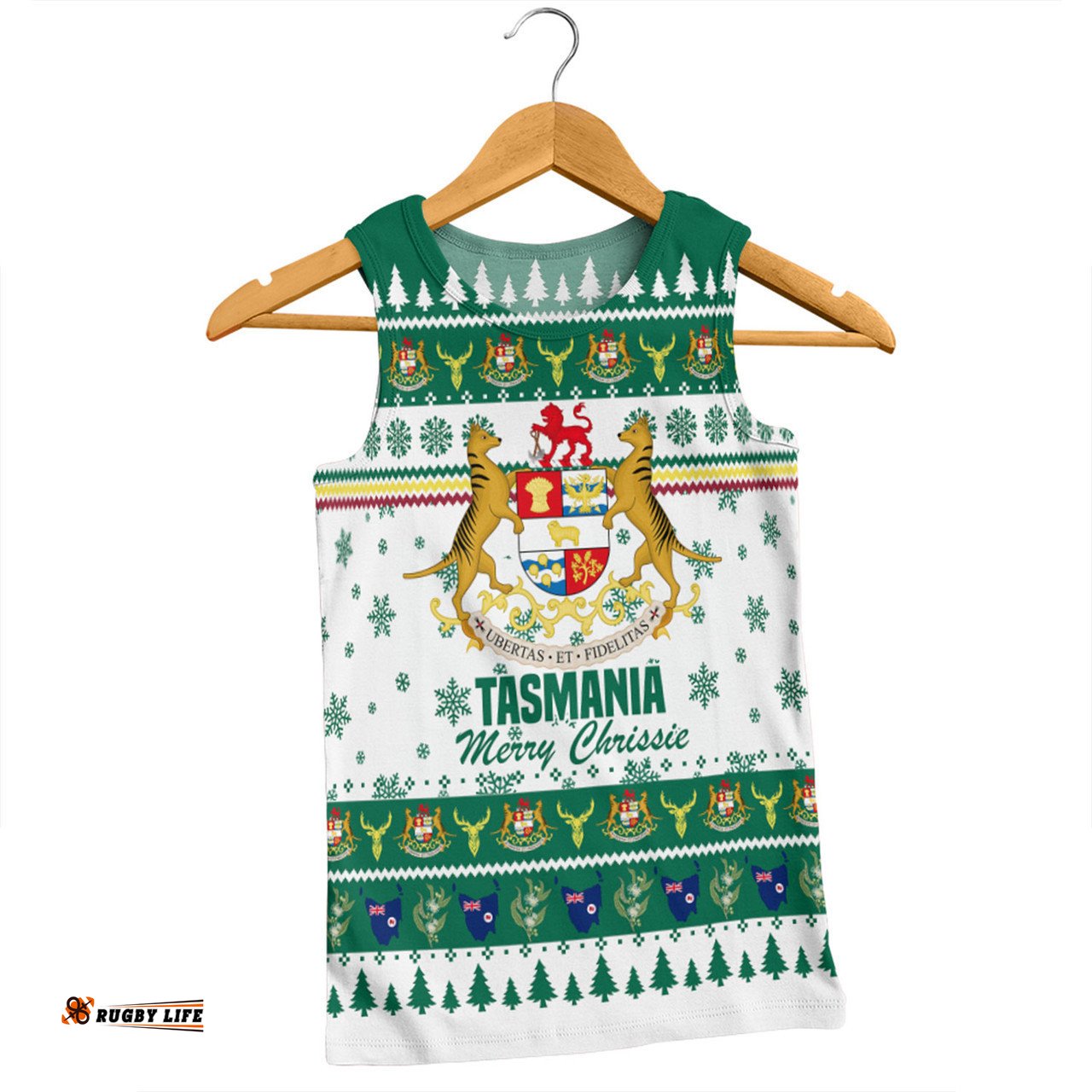 Tasmania Christmas Men Singlet - Merry Chrissie Men Singlet