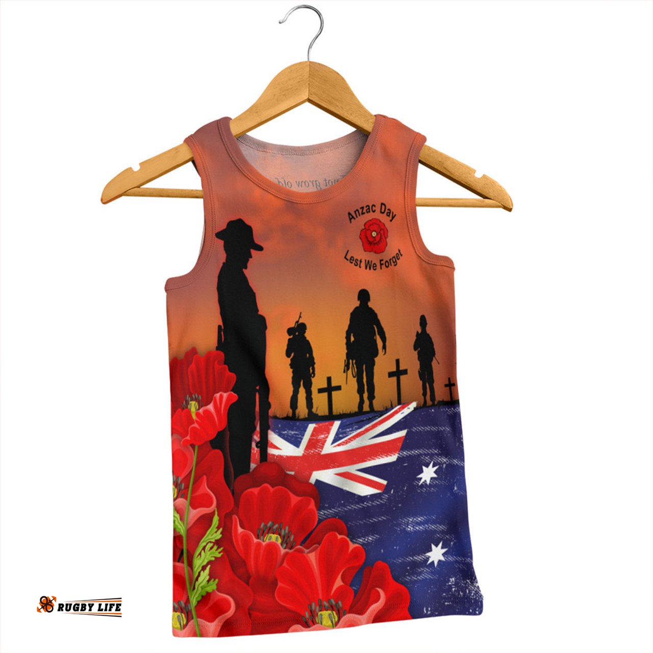 Australia Men Singlet Lest We Forger Soldiers Flag With Poppy Flower