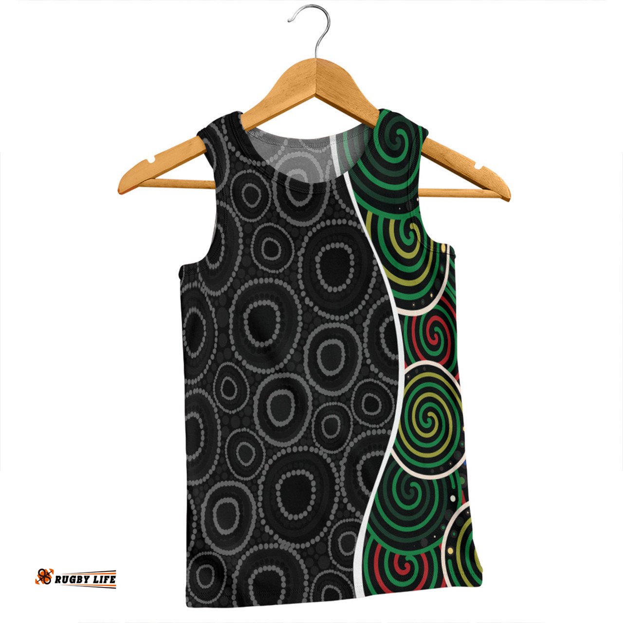 Australia Aboriginal Men Singlet - Green Dot Art Circle Pattern From Aboriginal Art Men Singlet