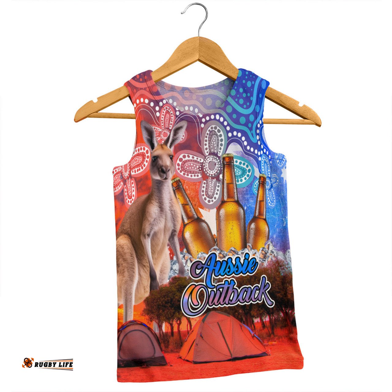Australia Kangaroo Aboriginal Camping Custom Men Singlet - Aussie Outback Camping with Beer Men Singlet