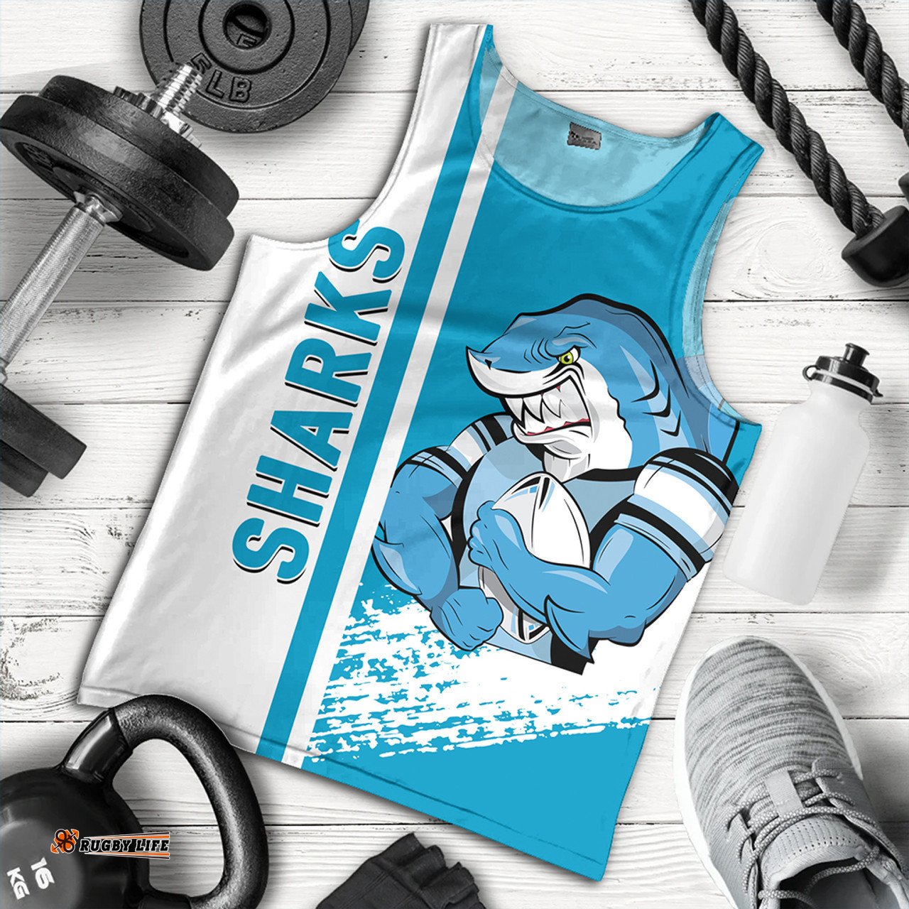 Cronulla-Sutherland Sharks Men's Tank Top - Sharks Mascot Quater Style