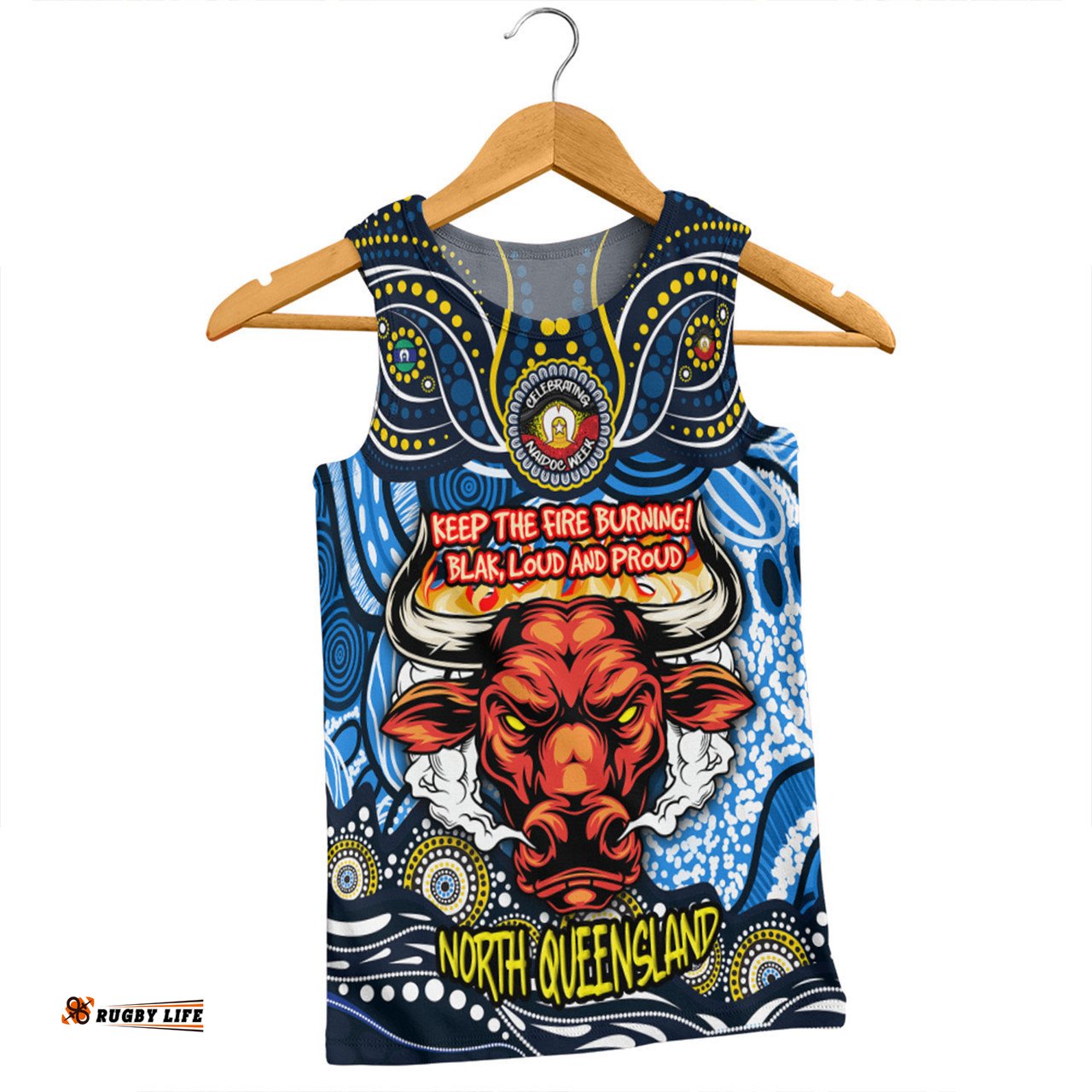 North Queensland Cowboys Men Singlet Celebrating Naidoc Week 2024 Aboriginal Dot Art Inspired