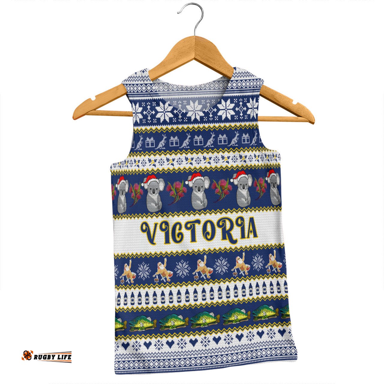Victoria Big Things Christmas Custom Men Singlet - Giant Koala And Murray Cod Men Singlet