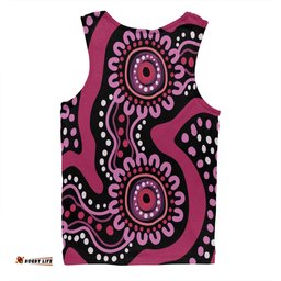 Australia Dot Painting Inspired Aboriginal Men Singlet - Pink Flowers Aboriginal Dot Art Men Singlet
