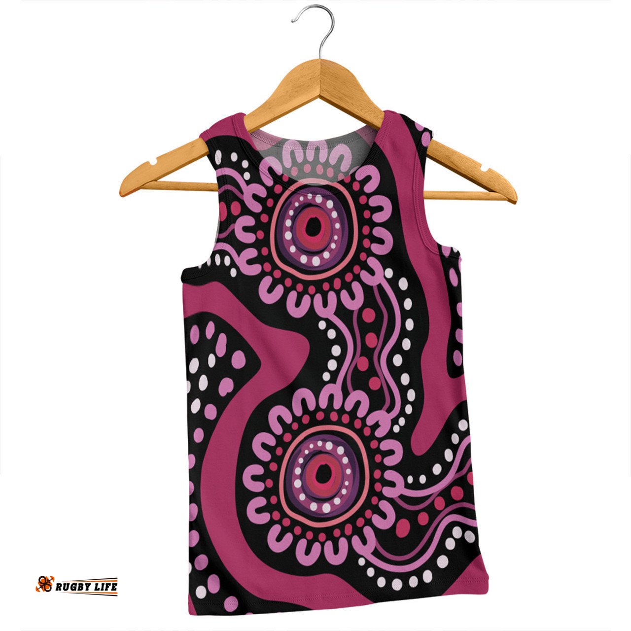 Australia Dot Painting Inspired Aboriginal Men Singlet - Pink Flowers Aboriginal Dot Art Men Singlet