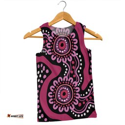 Australia Dot Painting Inspired Aboriginal Men Singlet - Pink Flowers Aboriginal Dot Art Men Singlet