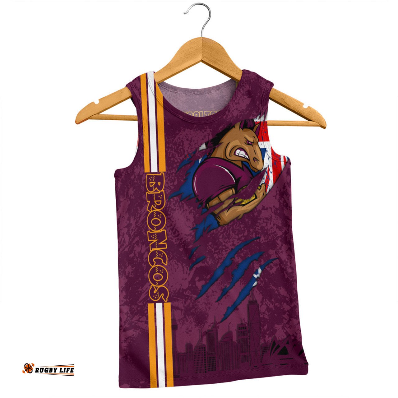 Brisbane Broncos Men Singlet - Happy Australia Day Flag Scratch Style