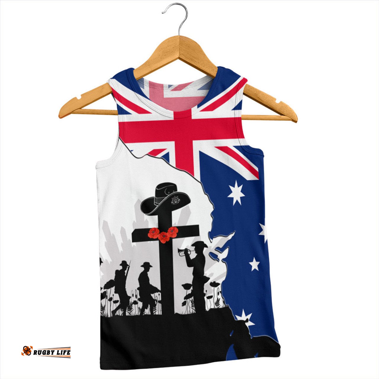 Australia Anzac Day Men Singlet - Anzac Day With Map And Flag Australia Men Singlet