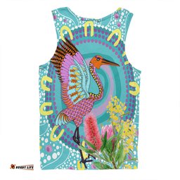 Australia Aboriginal Men Singlet - Brolga Bird Dancing With Australia Native Flowers V3 Men Singlet