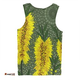 Australia Aboriginal Men Singlet - Yellow Bottle Brush Flora In Aboriginal Painting Men Singlet