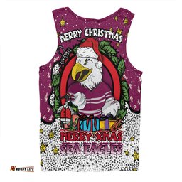 Manly Warringah Sea Eagles Christmas Custom Men Singlet - Merry Christmas Our Beloved Team With Aboriginal Dot Art Pattern Men Singlet