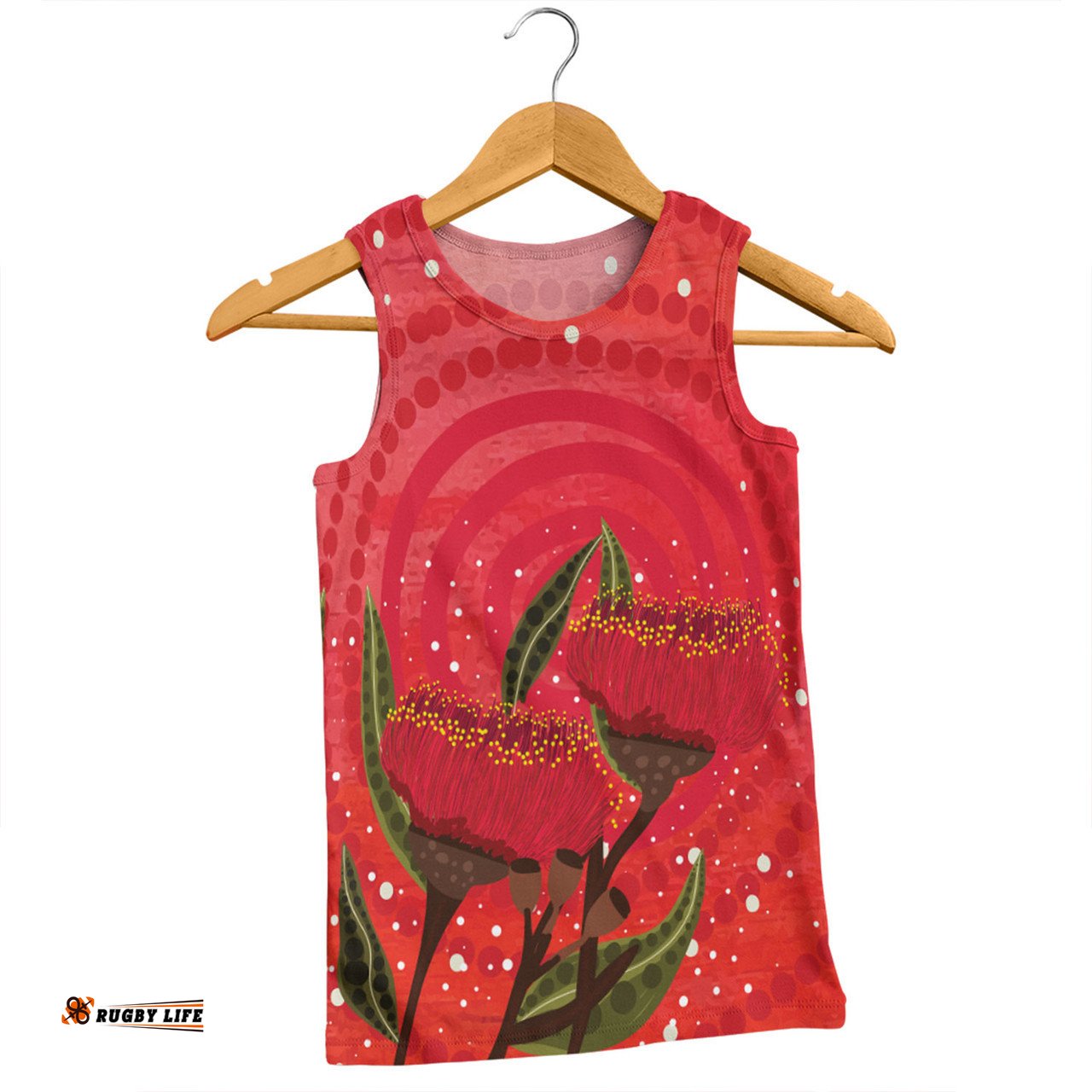 Australia Aboriginal Men Singlet - Red Aboriginal Art With Eucalyptus Flowers Men Singlet