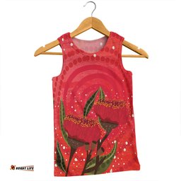 Australia Aboriginal Men Singlet - Red Aboriginal Art With Eucalyptus Flowers Men Singlet
