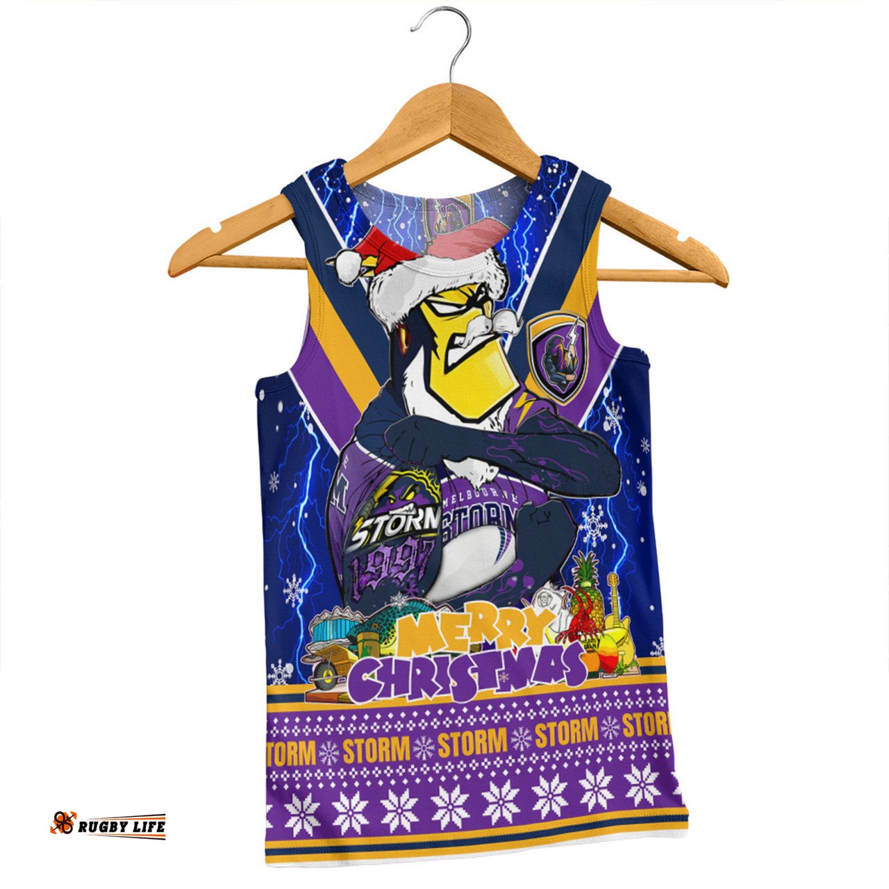 Melbourne Storm Christmas Custom Men Singlet - Storm Man Santa Claus Aussie Big Things Men Singlet