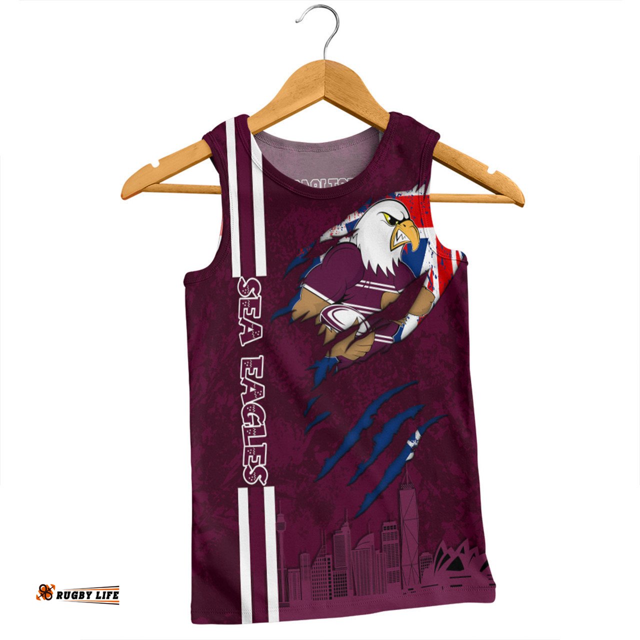 Manly Warringah Sea Eagles Men Singlet - Happy Australia Day Flag Scratch Style