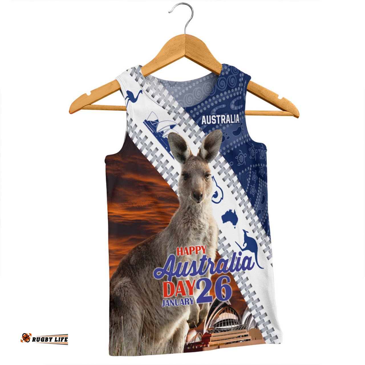 Australia Australia Day Custom Men Singlet - Kangaroo Happy Australia Day Aboriginal Pattern Men Singlet