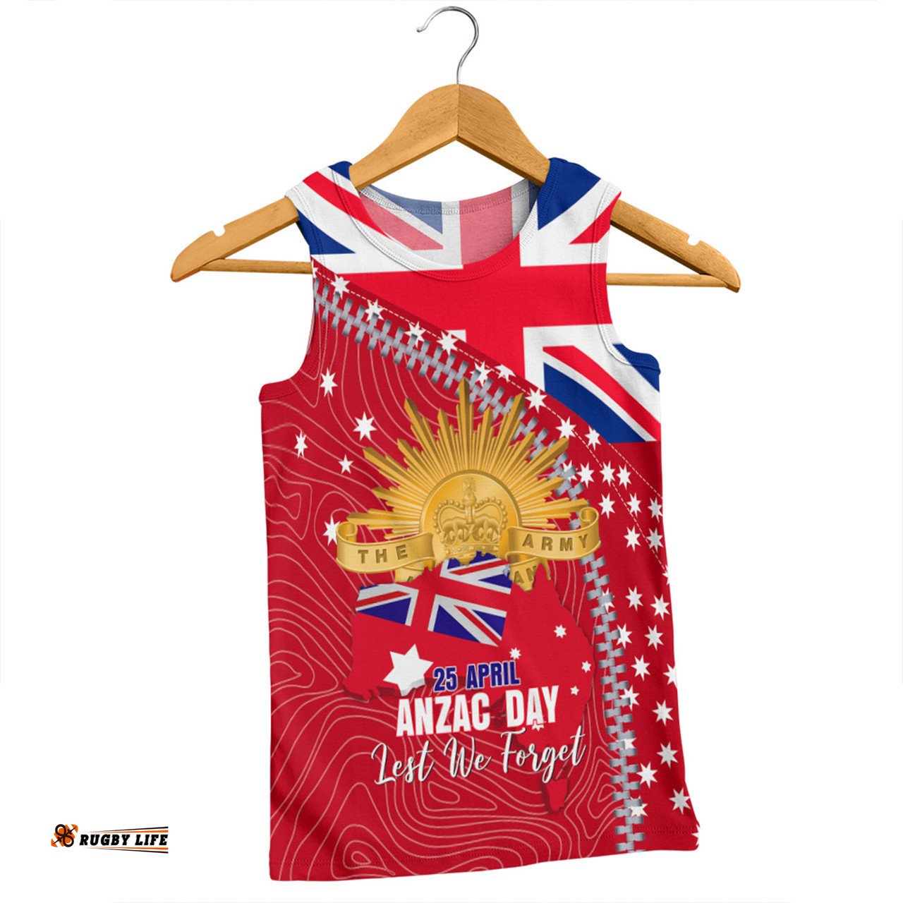 Australia Men Singlet - Anzac Day Lest We Forget Australian Red Ensign