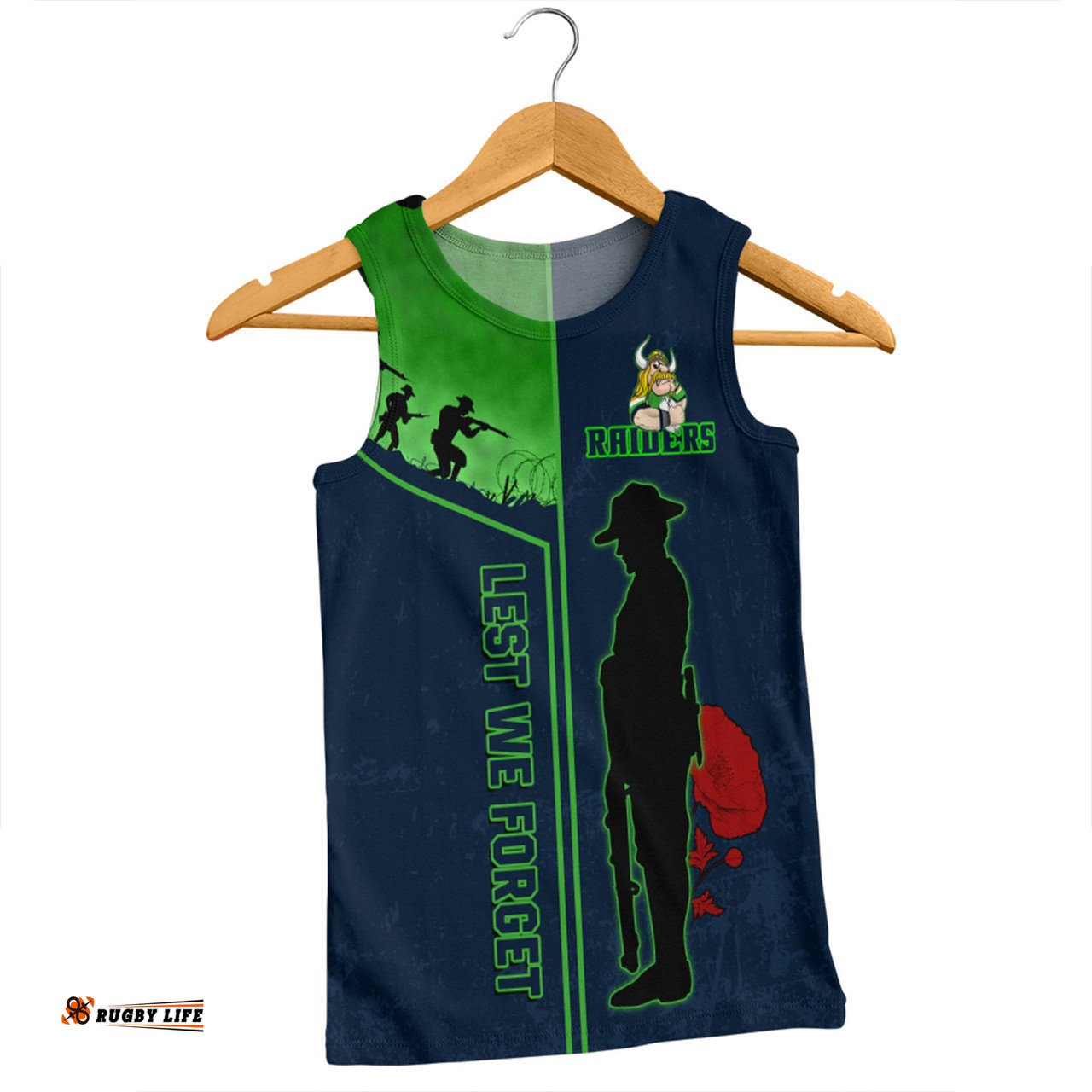 Canberra Raiders Men Singlet - Anzac Day Lest We Forget Poppy