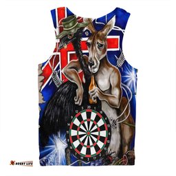 Australia Sport Darts Custom Men Singlet - Dart Board And Australia Flag Patterns With Kangaroo Drinking Art Men Singlet