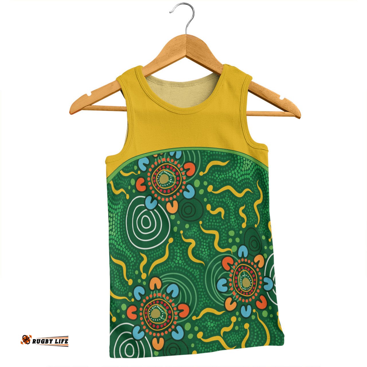 Australia Aboriginal Custom Men Singlet - Green Painting With Aboriginal Inspired Dot Men Singlet