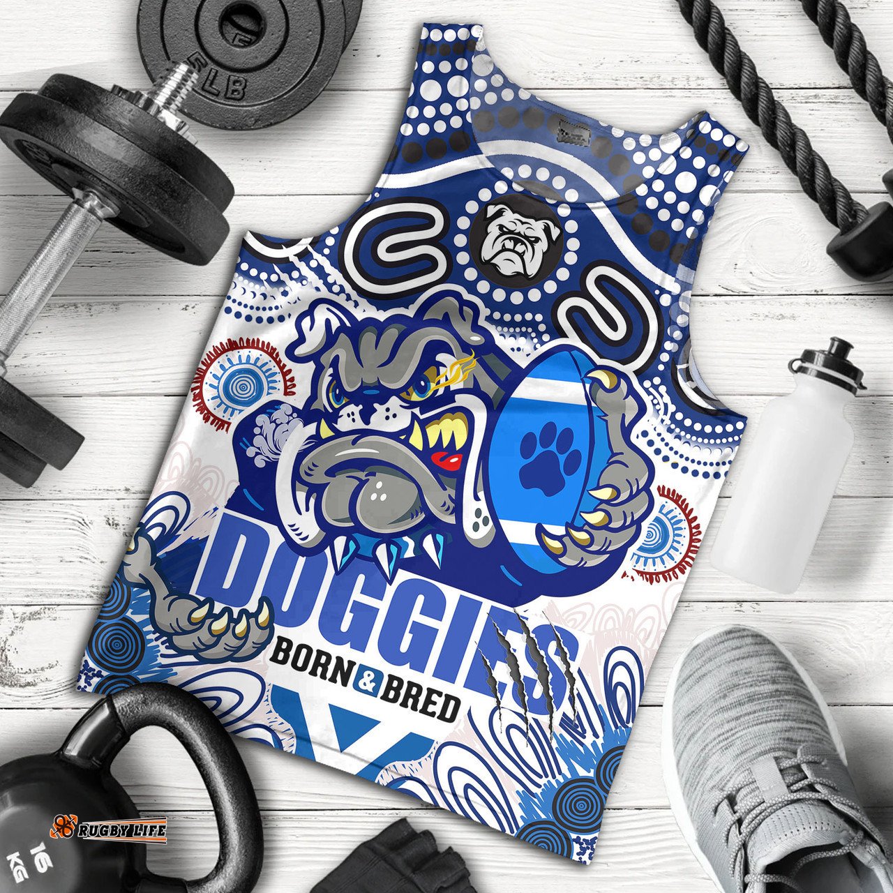 Australia Canterbury-Bankstown Bulldogs Custom Men Tank - Indigenous Doggies "Born & Bred" Tank Top
