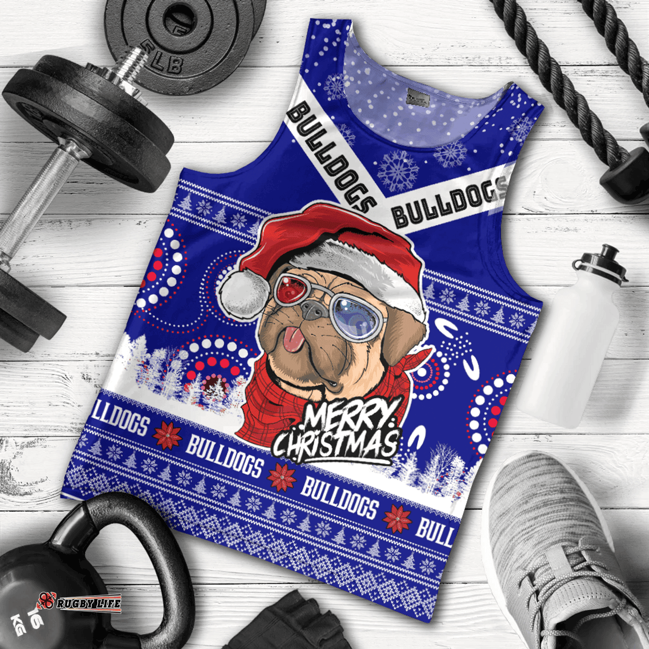 Canterbury-Bankstown Bulldogs Christmas Men Tank Top - Canterbury-Bankstown Bulldogs Ugly Christmas And Aboriginal Patterns Men Tank Top