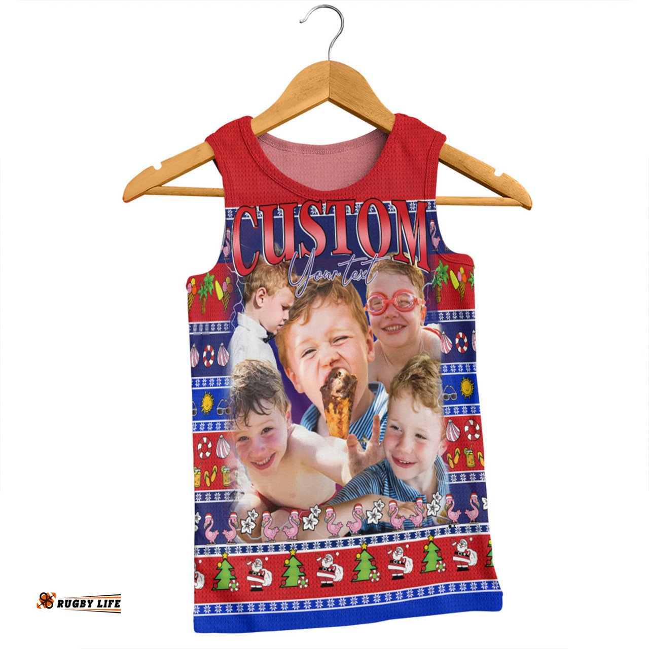 Australia Christmas Custom Men Singlet - Personalised Blue Summer Vibes Chrissie Present Men Singlet