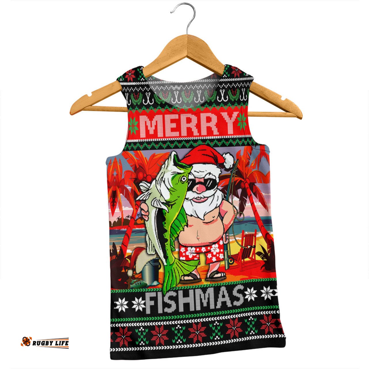 Australia Christmas Fishing Men Singlet - Merrry Fishmas Angler Santa Claus Men Singlet