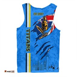 Gold Coast Titans Men Singlet - Happy Australia Day Flag Scratch Style