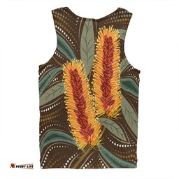 Australia Flowers Aboriginal Men Singlet - Aboriginal Dot Art With Yellow Banksia Flower Men Singlet