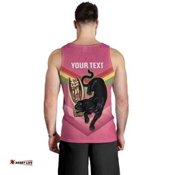 Personalised Panthers Rugby 2024 Men Tank Top Mascot With Trophy Go Champions Aboriginal Art - Pink
