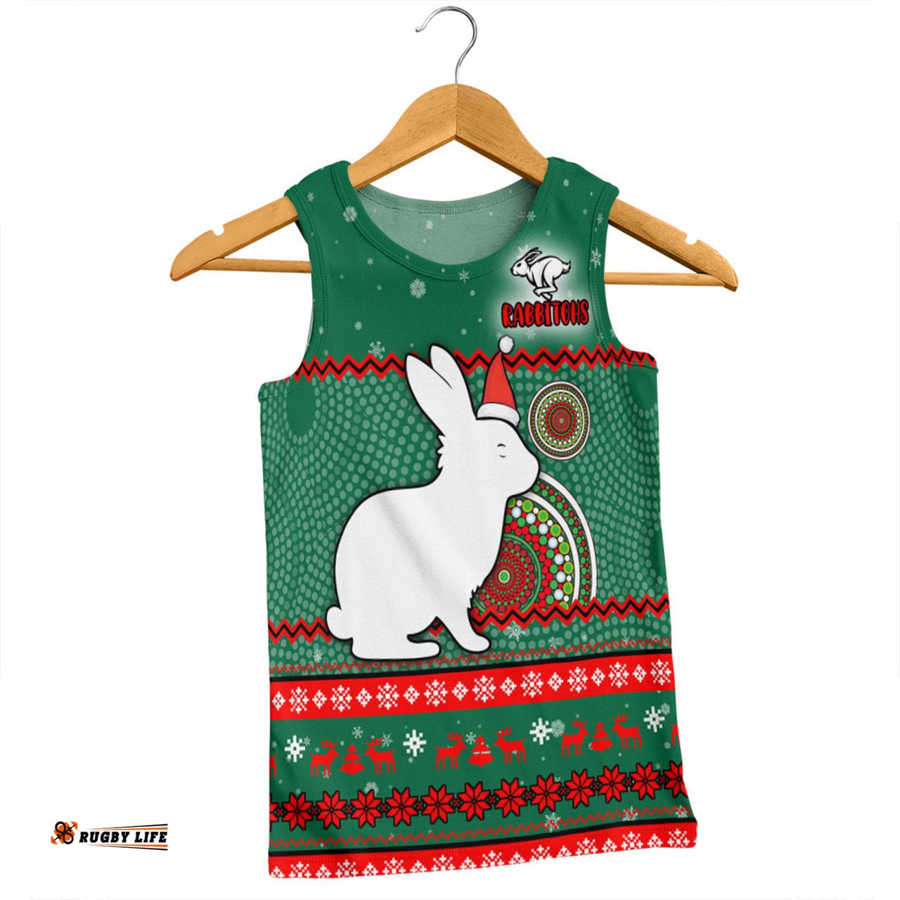 South Sydney Rabbitohs Custom Men Singlet - Ugly Xmas And Aboriginal Patterns For Die Hard Fan Men Singlet
