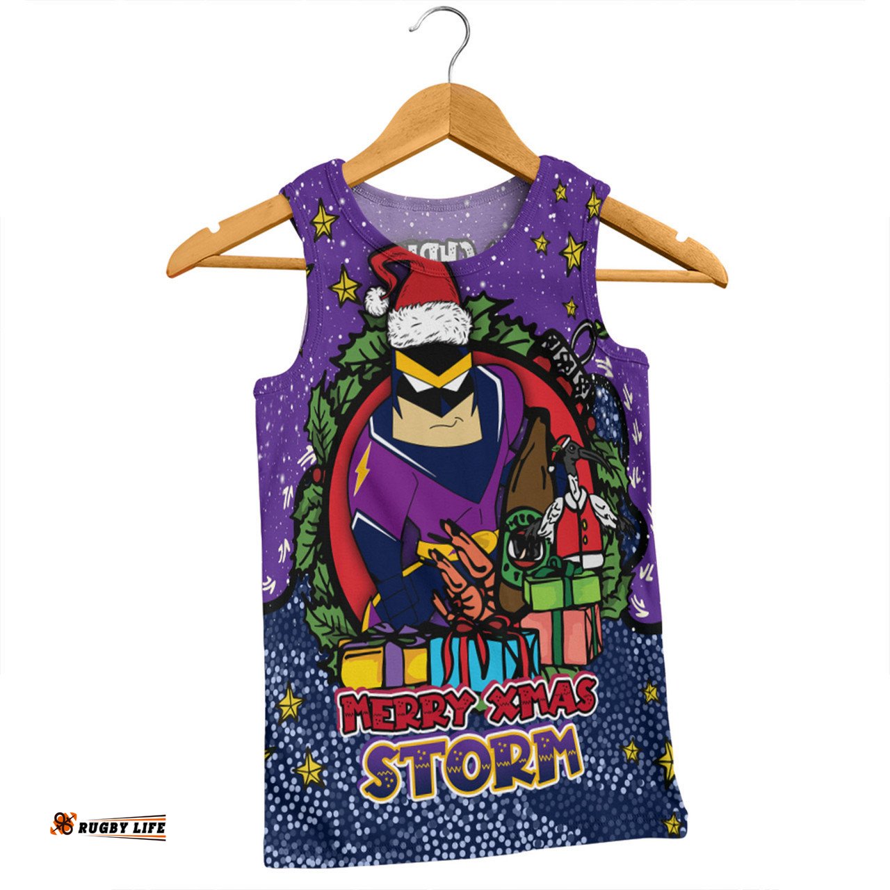 Melbourne Storm Christmas Custom Men Singlet - Merry Christmas Our Beloved Team With Aboriginal Dot Art Pattern Men Singlet