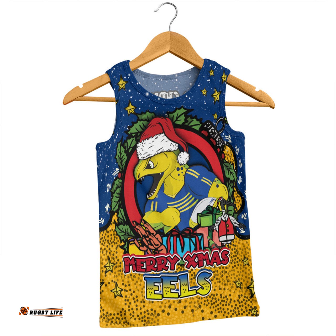 Parramatta Eels Christmas Custom Men Singlet - Merry Christmas Our Beloved Team With Aboriginal Dot Art Pattern Men Singlet