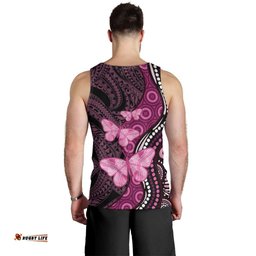 Think Pink Breast Cancer Awareness Men Tank Top Butterfly Aboriginal Mix Polynesian Pattern