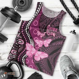 Think Pink Breast Cancer Awareness Men Tank Top Butterfly Aboriginal Mix Polynesian Pattern