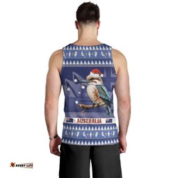Aussie Kookaburra Men Tank Top Merry Christmas Blue Style
