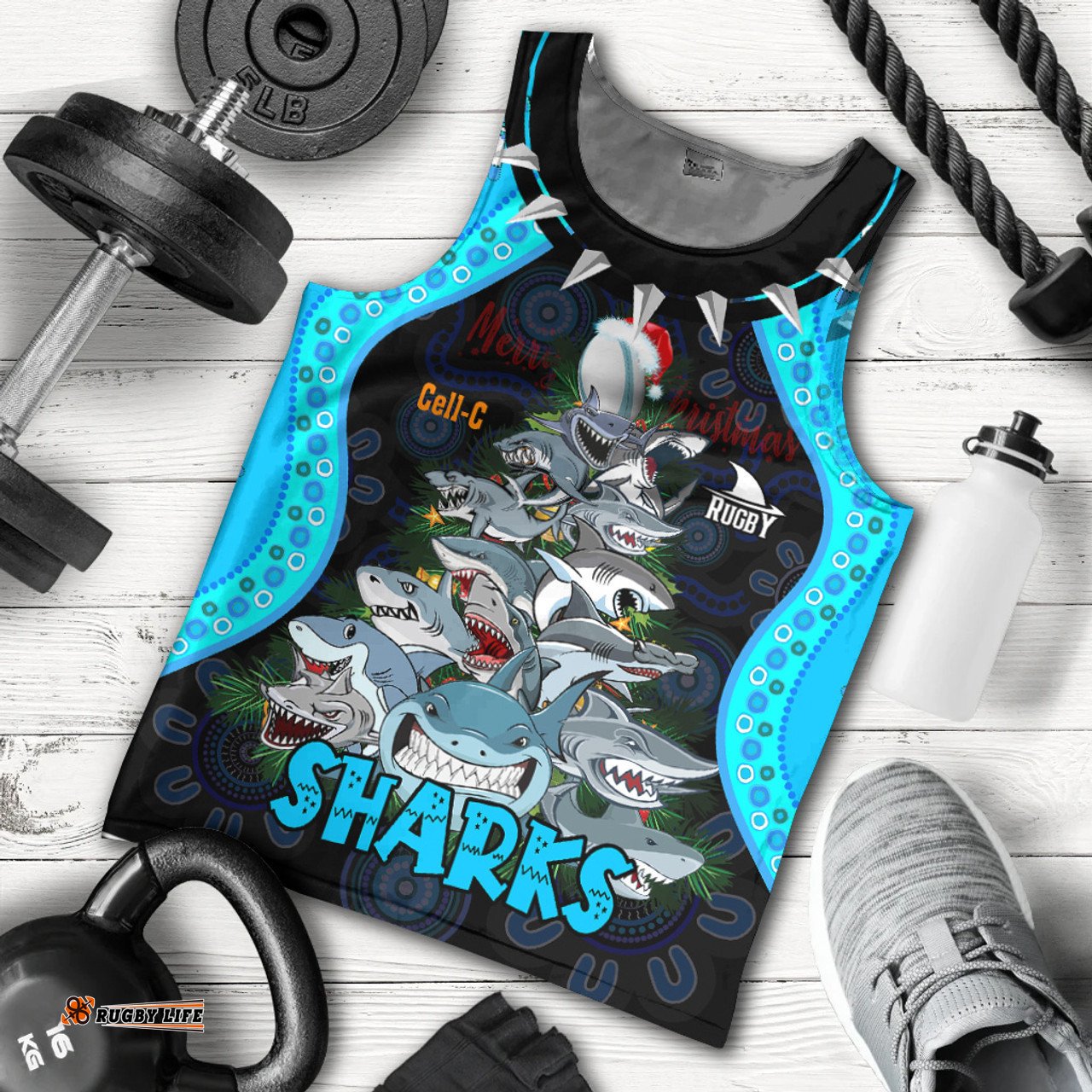 Cronulla-Sutherland Sharks Christmas Men Tank Top - Cronulla-Sutherland Sharks Aboriginal Inspired Xmas Team 15 Players Men Tank Top