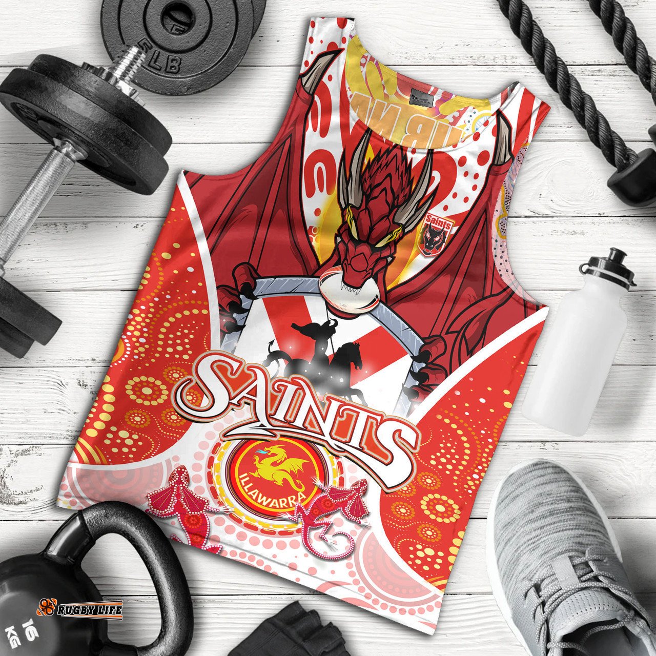 St. George Illawarra Dragons Custom Men Tank Top - Saints With Aboriginal Inspired Dot Art Tank Top