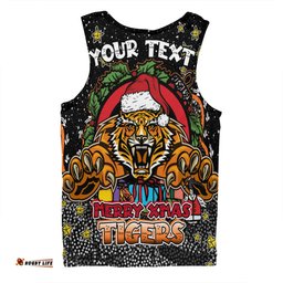 Wests Tigers Christmas Custom Men Singlet - Merry Christmas Our Beloved Team With Aboriginal Dot Art Pattern Men Singlet