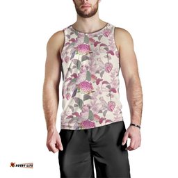 Pink Cockatoo Australia Men Tank Top Tropical Flowers - Seamless Pattern