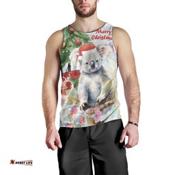 Australia Christmas Men Tank Top Koala Santa With Eucalyptus - Watercolor