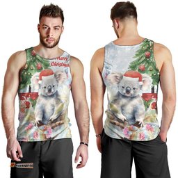 Australia Christmas Men Tank Top Koala Santa With Eucalyptus - Watercolor