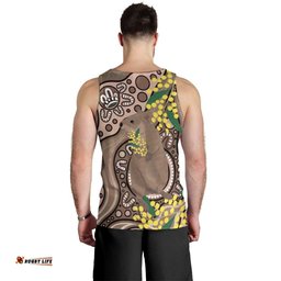 Australia Cute Quokka Men Tank Top Indigenous Art With Golden Wattle