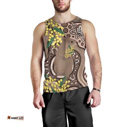 Australia Cute Quokka Men Tank Top Indigenous Art With Golden Wattle