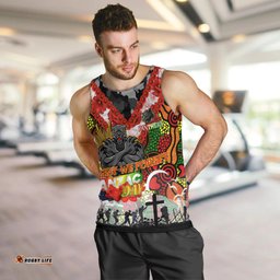 Personalised Panthers ANZAC Day Men Tank Top Aboriginal Rising Sun