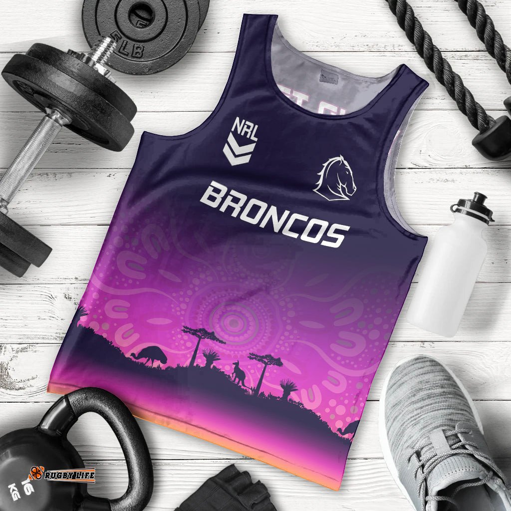Custom NRL Broncos Men Tank Top The Starry Night Indigenous Aboriginal
