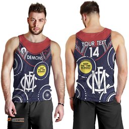 Custom AFL Demons NAIDOC Week Men Tank Top Keep The Fire Burning Indigenous Art